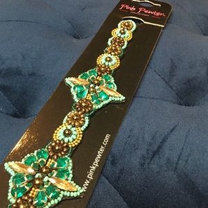 Pink Pewter Zinnia Elastic Stretch Headband NEW